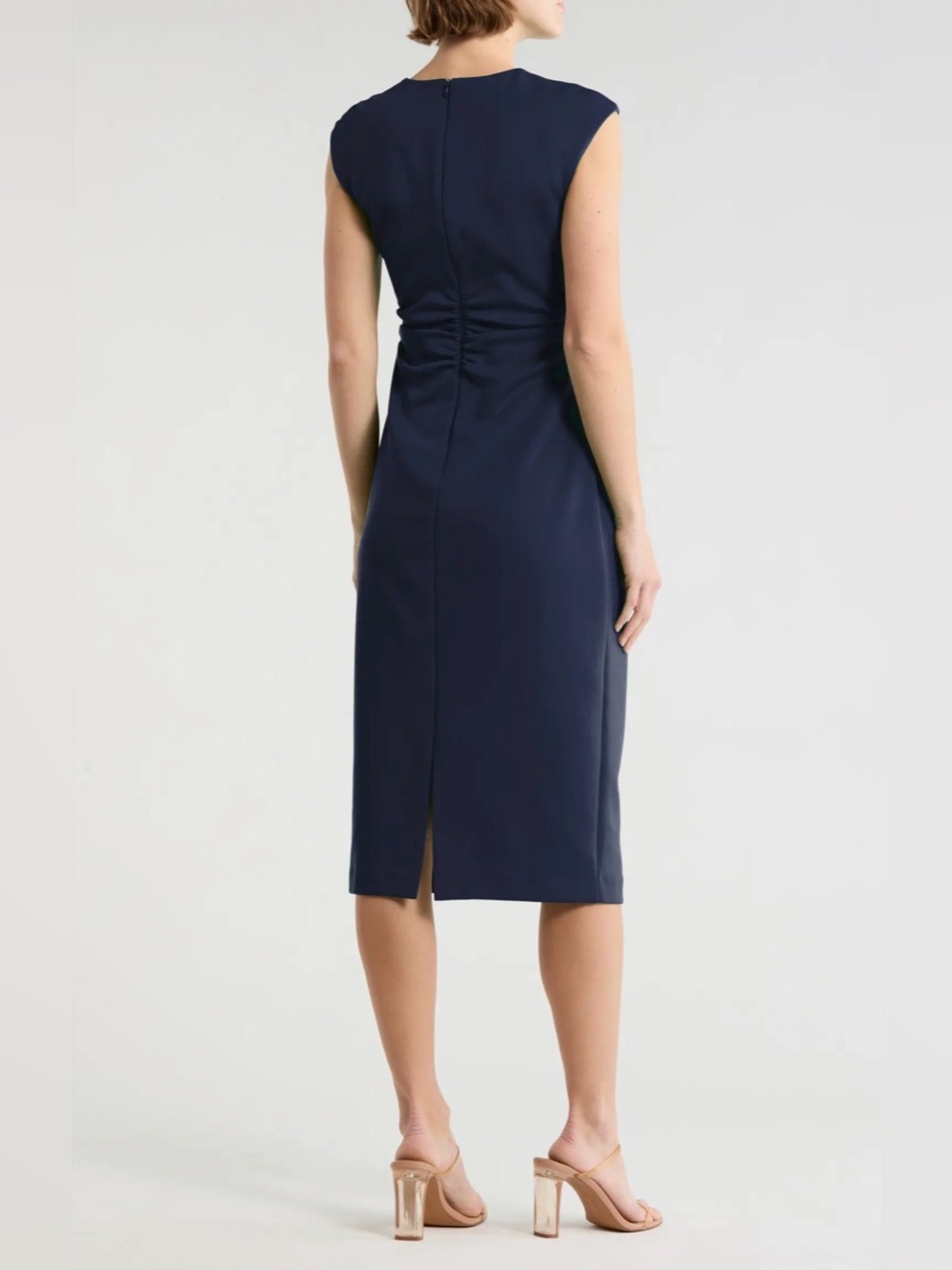 Vince Camuto Navy Midi Sheath Dress with Cap Sleeves